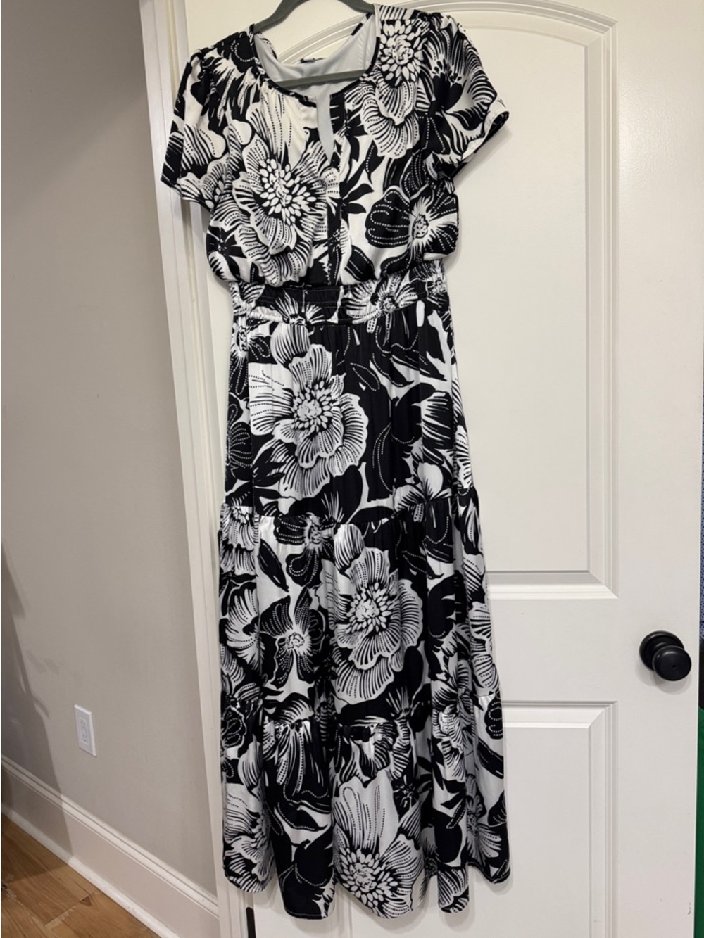Tahari Black and White Floral Maxi Dress